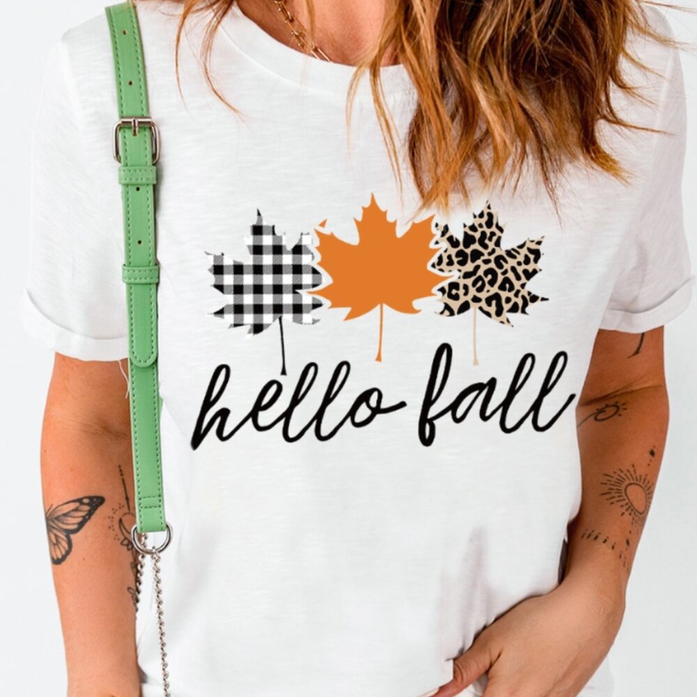 Hello Fall Mapel Leaves Graphic Tee